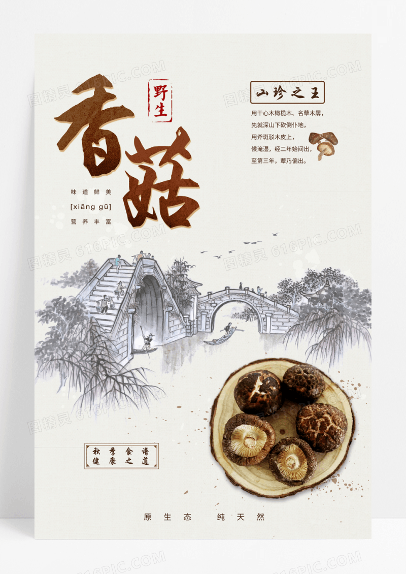 中国风野生香菇干货美食宣传海报